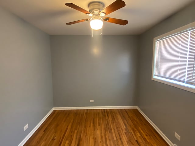 unfurnished room featuring wood-type flooring and ceiling fan