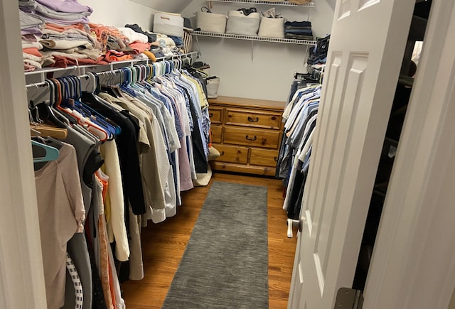 walk in closet featuring dark wood-type flooring