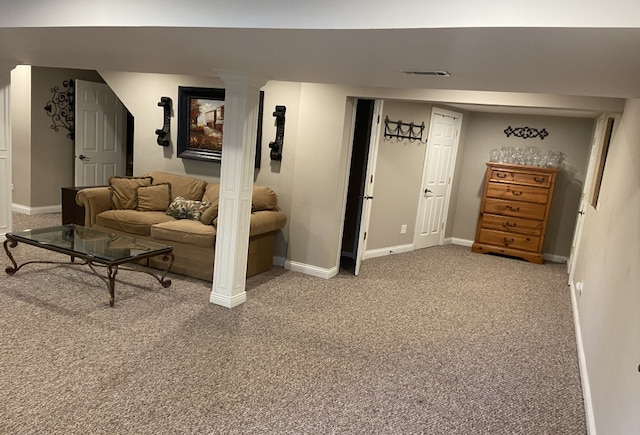 basement with carpet floors