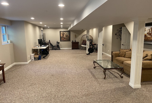 workout area featuring carpet flooring