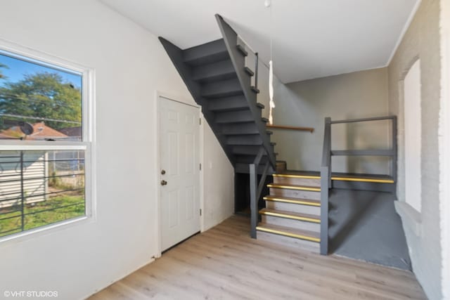 staircase with wood-type flooring