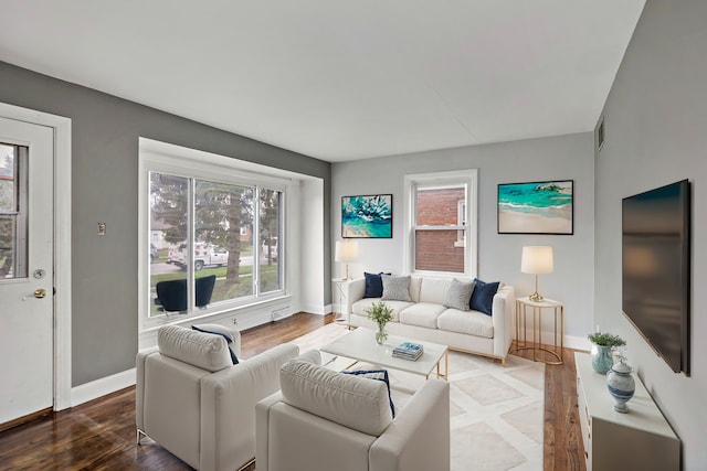 living room with hardwood / wood-style flooring