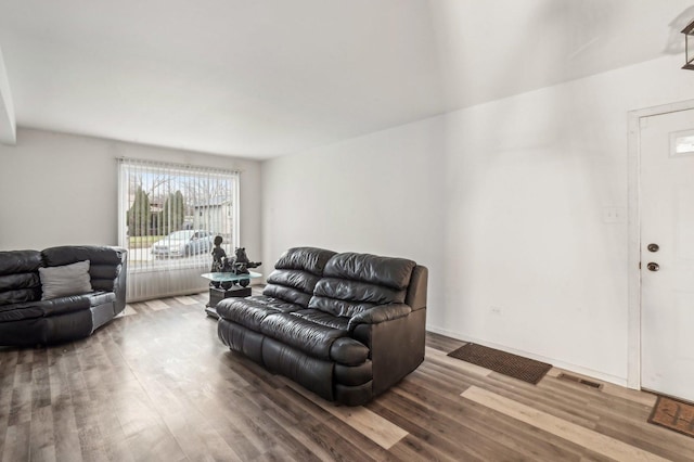 living room with hardwood / wood-style flooring