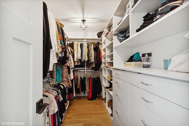 spacious closet featuring light hardwood / wood-style flooring