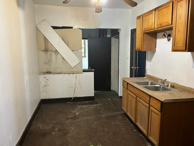 kitchen with ceiling fan and sink