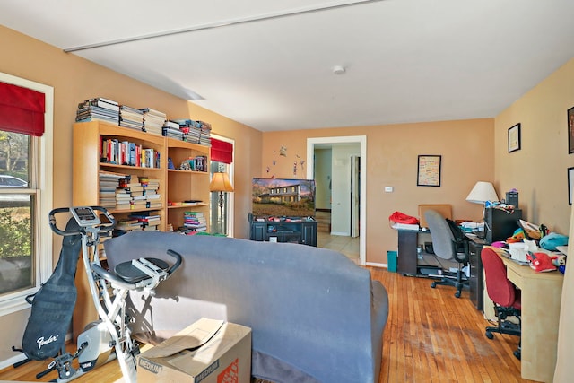 home office with light wood-type flooring