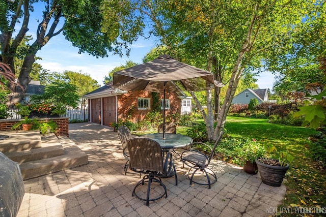 view of patio with a garage