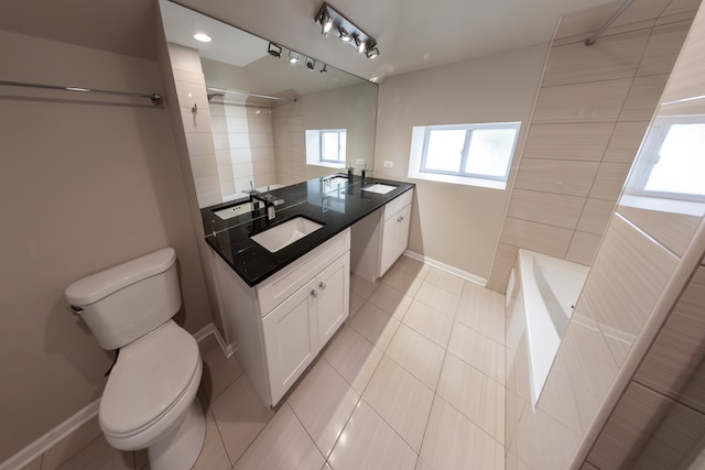 full bathroom with vanity, shower / bathing tub combination, toilet, and tile patterned flooring