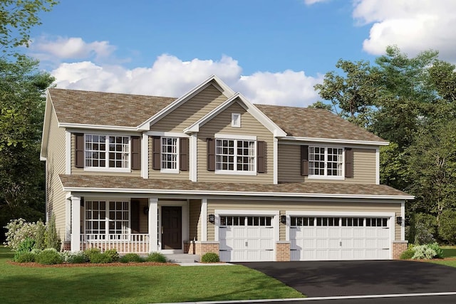 view of front of house featuring a front lawn and a garage