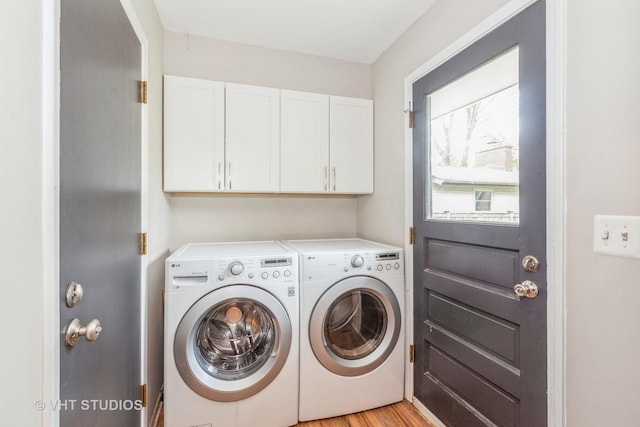 819 Oxford St, Downers Grove, IL 60516 - washroom with washing machine and clothes dryer, cabinet space, and light wood-style floors