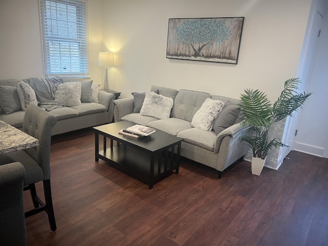 living room featuring dark hardwood / wood-style flooring