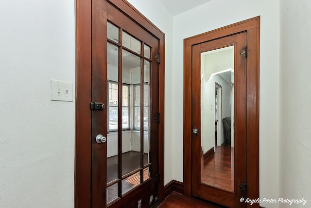 entryway featuring dark wood-type flooring