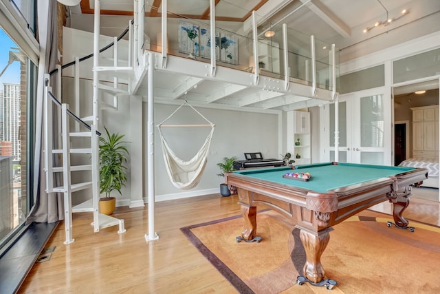 rec room featuring pool table and hardwood / wood-style floors