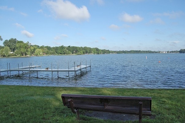 dock area with a water view