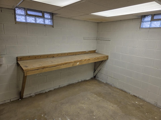finished below grade area with concrete block wall