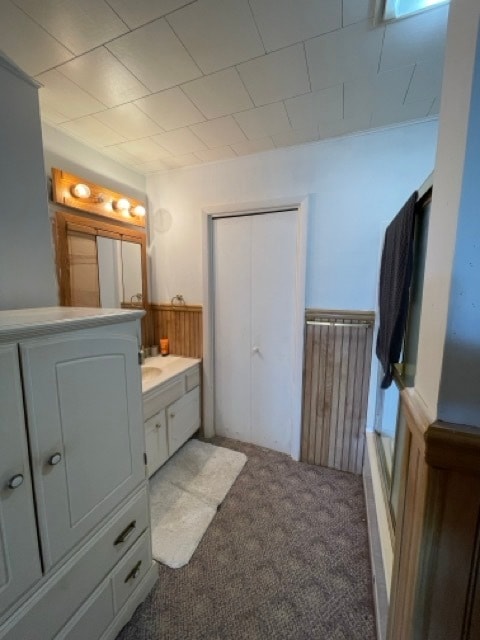 bathroom featuring vanity and walk in shower