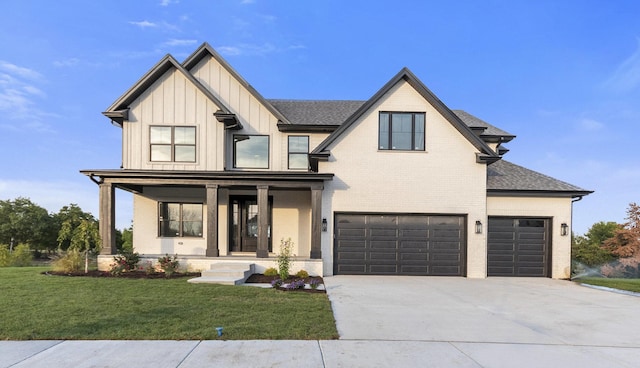 1519 77th St, Naperville, IL 60565 - modern inspired farmhouse featuring brick siding, driveway, a front yard, and board and batten siding