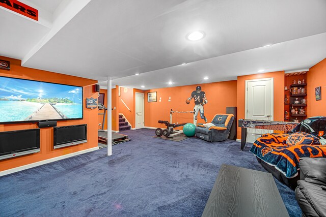 workout area with carpet floors