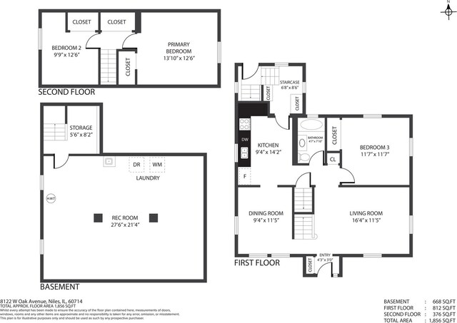 8122 W Oak Ave, Niles, IL 60714 - floor plan / room layout