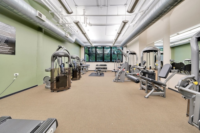 workout area featuring carpet floors