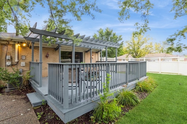 exterior space featuring a lawn, a pergola, and cooling unit