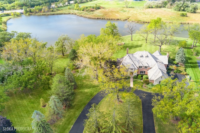 aerial view featuring a rural view and a water view