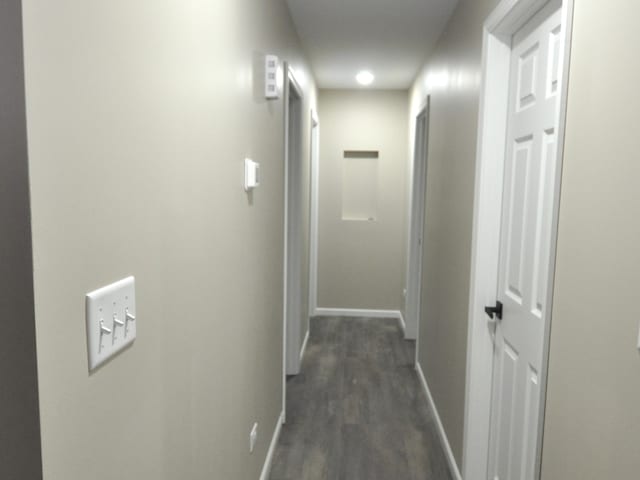 hallway featuring dark wood-type flooring