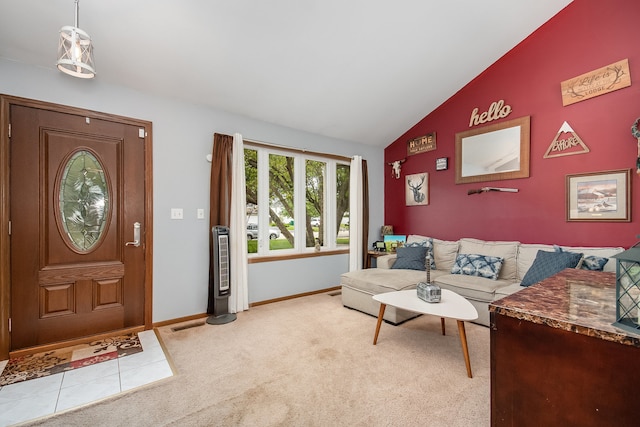 interior space featuring vaulted ceiling