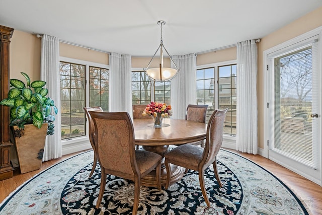 dining space with light hardwood / wood-style flooring