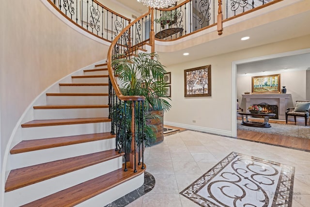 stairs with a high ceiling