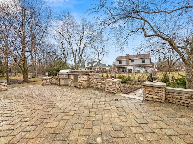 view of patio with an outdoor kitchen and a grill