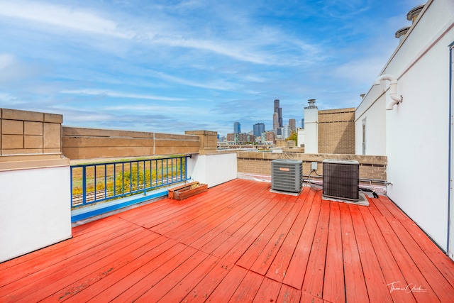 wooden terrace with cooling unit