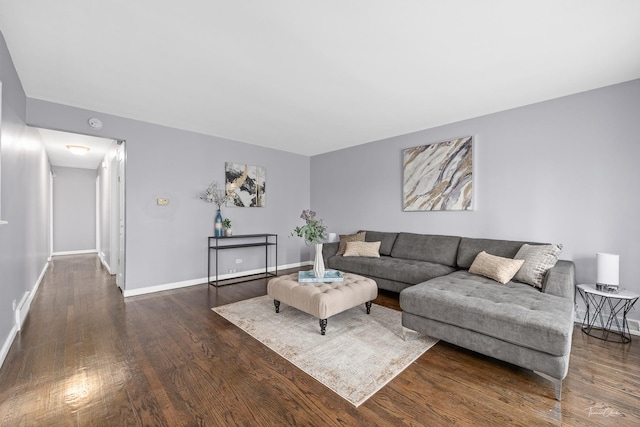 living room with dark wood-type flooring