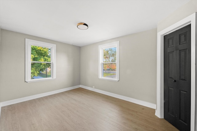 spare room with a healthy amount of sunlight and light hardwood / wood-style flooring