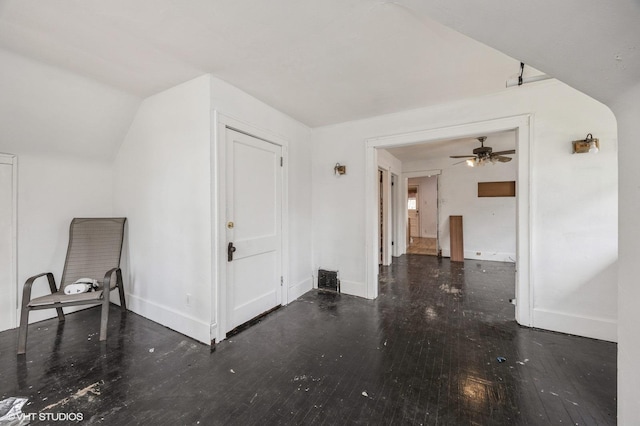 3545 Oak Ave, Brookfield, IL 60513 - additional living space featuring hardwood / wood-style floors, visible vents, vaulted ceiling, ceiling fan, and baseboards