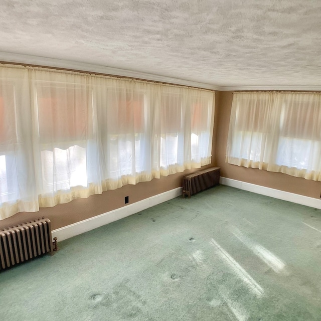 carpeted spare room featuring radiator and a healthy amount of sunlight