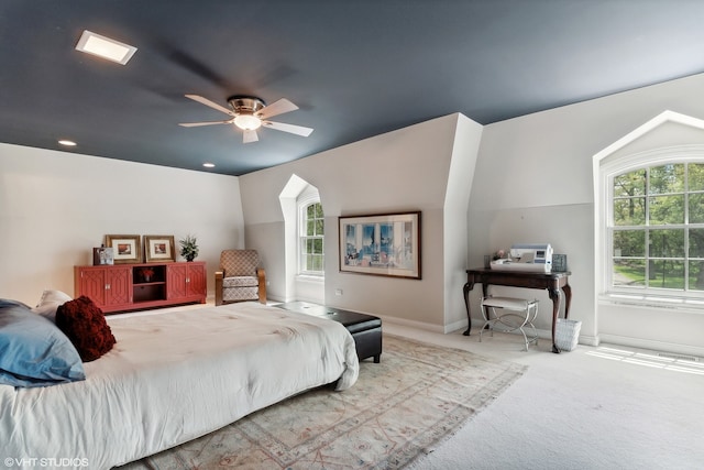 bedroom featuring ceiling fan and carpet floors