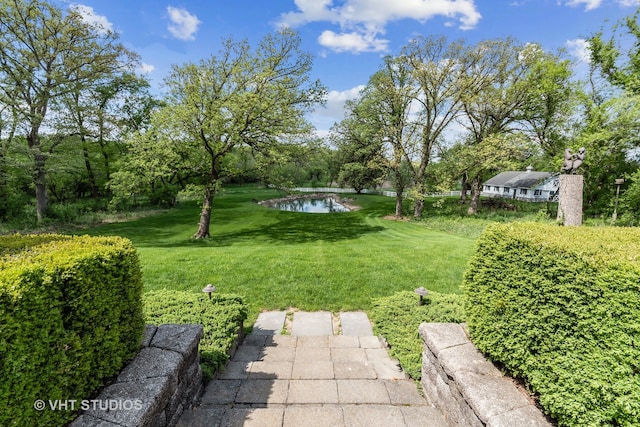 view of yard with a water view