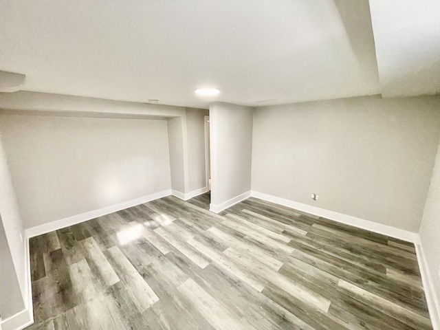 basement with hardwood / wood-style floors