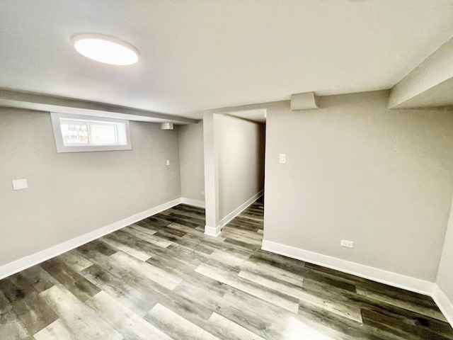 basement with hardwood / wood-style floors