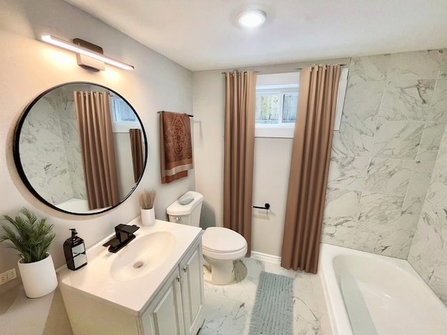 full bathroom featuring vanity, toilet, and tiled shower / bath combo