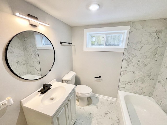 full bathroom featuring a wealth of natural light, vanity, shower / bathtub combination, and toilet