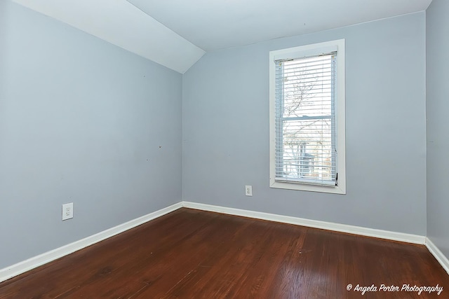 additional living space with hardwood / wood-style floors and lofted ceiling