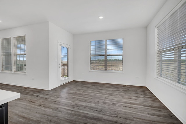 spare room with plenty of natural light and dark hardwood / wood-style floors