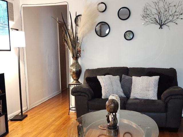 living room with light hardwood / wood-style flooring