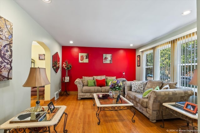 living room with hardwood / wood-style floors