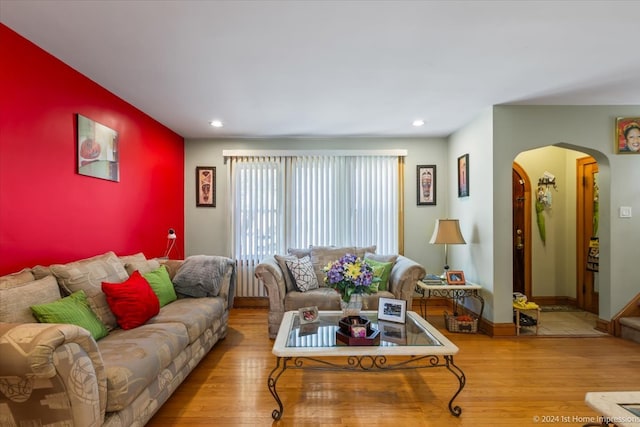 living room featuring light wood-type flooring