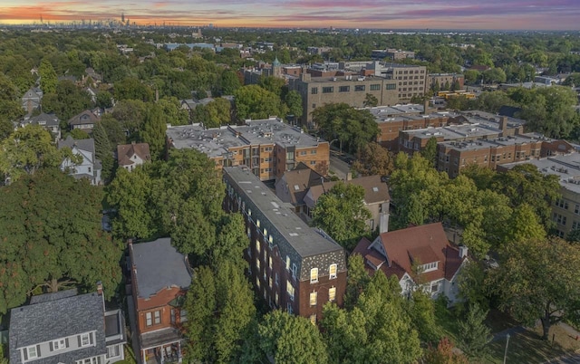 view of aerial view at dusk