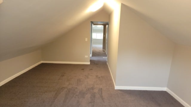 additional living space featuring carpet flooring and vaulted ceiling