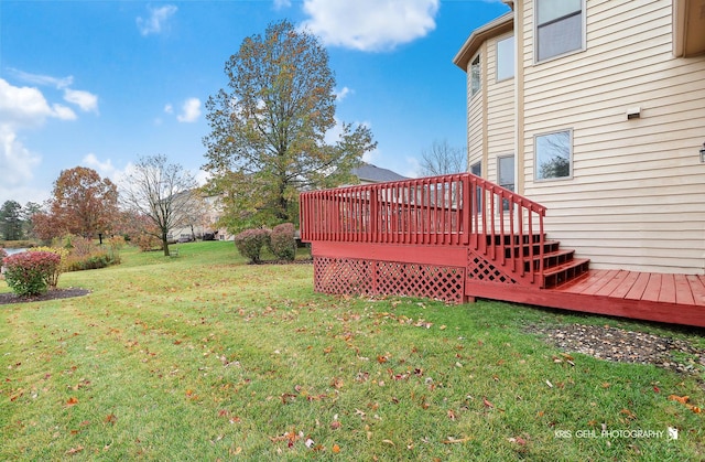 view of yard featuring a wooden deck